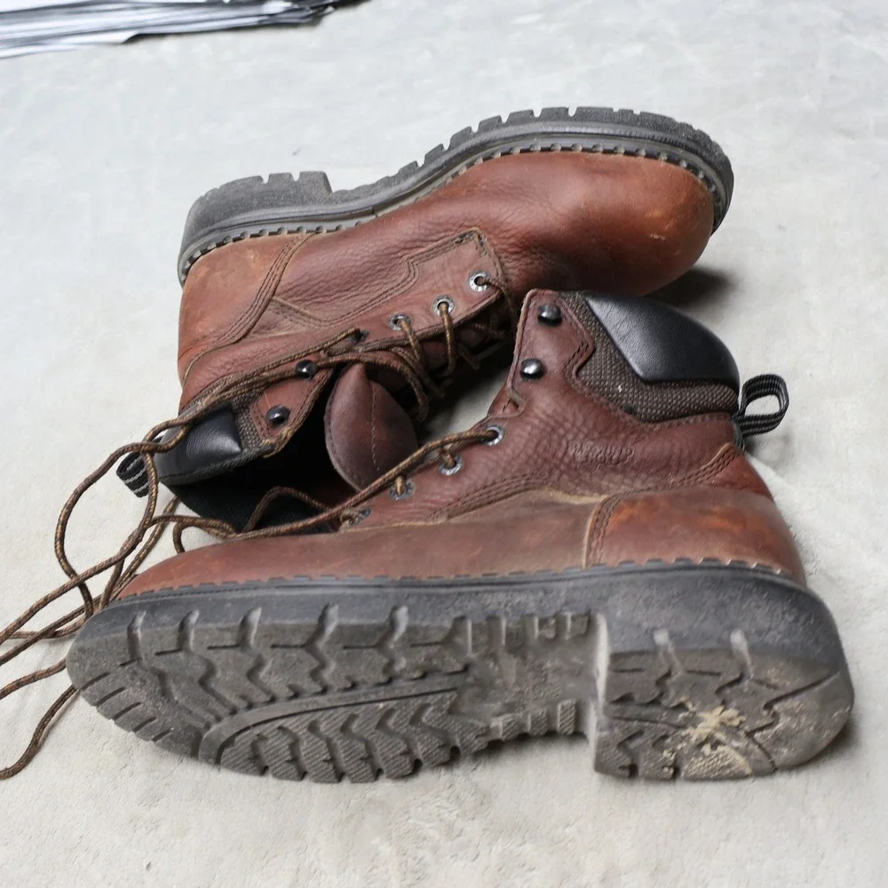 Red Wing Mens 7 E2 Work Boots Brown Leather Rugged 6-Inch SuperSole Logger Wide‎